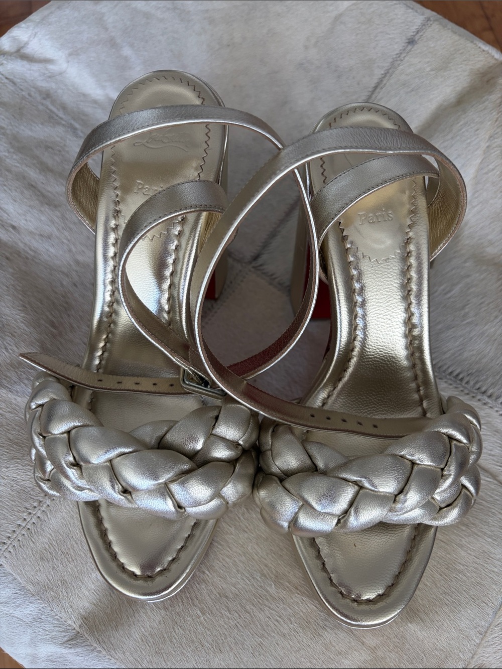 Christian Louboutin Braided Metallic Silver Strappy Heels